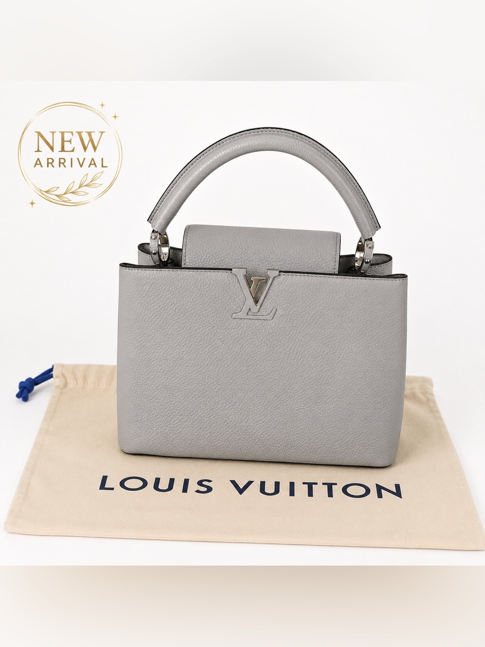 🆕 🤍👜 Capucines MM – gray Leather Top Handle Bag 👜🤍